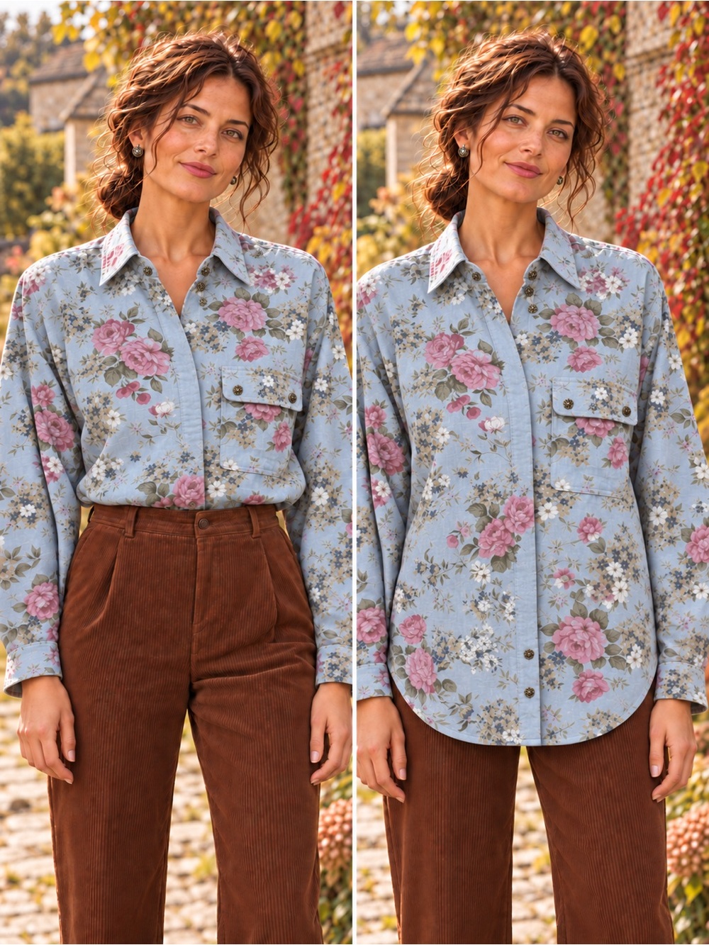 Vintage 90’s English Garden Boho Floral Blue Multicolor Button Down Shirt Medium